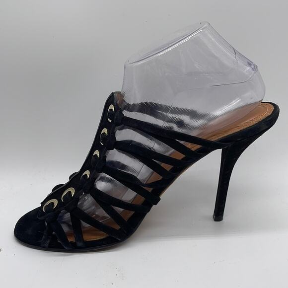 Givenchy Zenaide Suede Nautical Eyelet Heels Caged Gladiator Black Size 38 8 - Picture 3 of 13